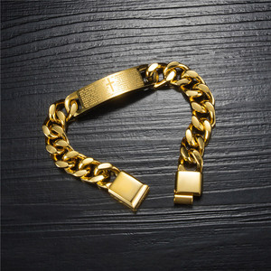 Nuovo Design 2021: <span class=keywords><strong>Bracciale</strong></span> a Catena in Acciaio Inossidabile Placcato <span class=keywords><strong>Oro</strong></span> IP con Ciondolo con Contenuto Biblico per Uomini e Ragazzi - Product Image 3
