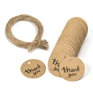 Pafu Wedding Decorations Gift Tags Brown Craft Hang Tags with Free Natural Jute Twine Thank You Round Kraft Paper Tags