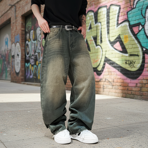 Pantalon en jean ample à jambe droite pour homme, grande taille, coupe droite, jean ample à jambe large, vente en gros - Product Image 2