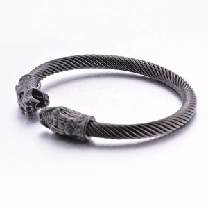 Bracelet manchette en acier inoxydable pour homme, motif tête de dragon, style viking, vente en gros de bijoux - Product Image 3