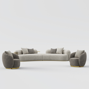 Ensemble de canapés modulaires en forme de C à décor en acier inoxydable doré, meubles de salon, tissu à boucle polaire - Product Image 2