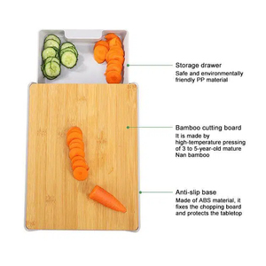 Planche à <span class=keywords><strong>découper</strong></span> <span class=keywords><strong>en</strong></span> bambou avec tiroir, plateau de préparation alimentaire multifonctionnel, planche à <span class=keywords><strong>découper</strong></span> double face pour la cuisine, la préparation des légumes et de la viande - Product Image 3