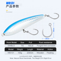 NOUVEAU OEM 23cm Crayon en bois d'eau salée Leurre de pêche Bass Stickbait Lure Trolling Big Bait Lure Topwater Surface Saltwater Pencil