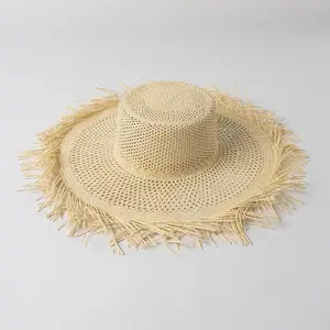 2023 yaz moda yeni oyulmuştur ham kenar büyük ağız hasır şapka el dokuma sombreros playeros güneş şapkası açık disket plaj şapkası