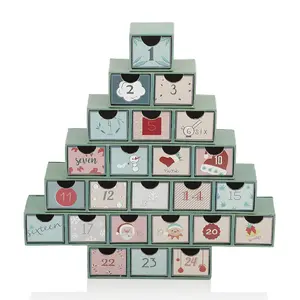 Albero di natale 2024 forma unica 24 giorni personalizzato Countdown scatola regalo di Natale di lusso calendario dell'avvento con cassetto