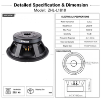 Subwoofer professionnel de 18 pouces, 2500 W RMS, haut-parleur PA haute puissance, bobine vocale de 152 mm, aimant de 300 mm pour sonorisation de scène et de concert