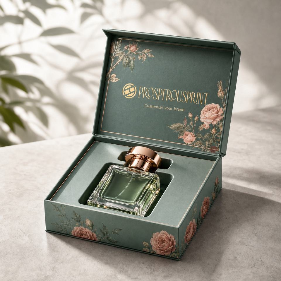 Custom Magnetic Rigid Box 100ml Perfume Packaging Box Floral Printing ...
