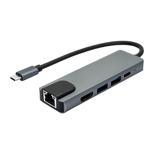 5 em 1 USB3.0 Tipo-<span class=keywords><strong>C</strong></span> <span class=keywords><strong>Hub</strong></span> HDTV 4K <span class=keywords><strong>USB</strong></span>-<span class=keywords><strong>C</strong></span> 100M <span class=keywords><strong>Ethernet</strong></span> Docking Station PD <span class=keywords><strong>Power</strong></span> <span class=keywords><strong>Delivery</strong></span> Carregador de Vídeo para Laptop e Desktops - Product Image 1
