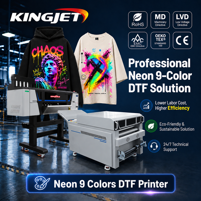 Kingjet A1 New One Dtf Printer for Textile Printing Smart Machine 24 Inch Dtf T-shirt Printers 60cm 9 Color Dual-printhead Ink