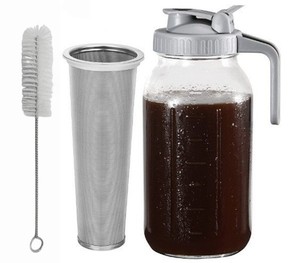 32OZ Mason Jar Jarra con tapa y pico 60 OZ Leche de vidrio para leche Jarra de vidrio Sun Tea Jarra Boca ancha Botella de vidrio de agua - Product Image 3