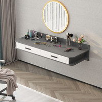 Table de maquillage murale suspendue pour chambre à coucher, design moderne et simple, panneau aux coins arrondis, miroir rond, bureau de chevet
