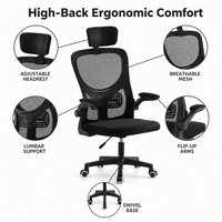 Chaise de bureau confortable avec dossier en maille, appui-tête réglable et pivotante, idéale pour la maison, le bureau, les salles de conférence et le personnel
