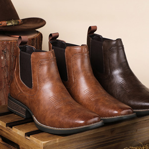 Botas Vaqueras Occidentales de Punta Ancha Estilo Vintage Bordadas Tallas Grandes, Botas Chelsea Bicolor Casuales Cómodas y a la Moda - Product Image 6