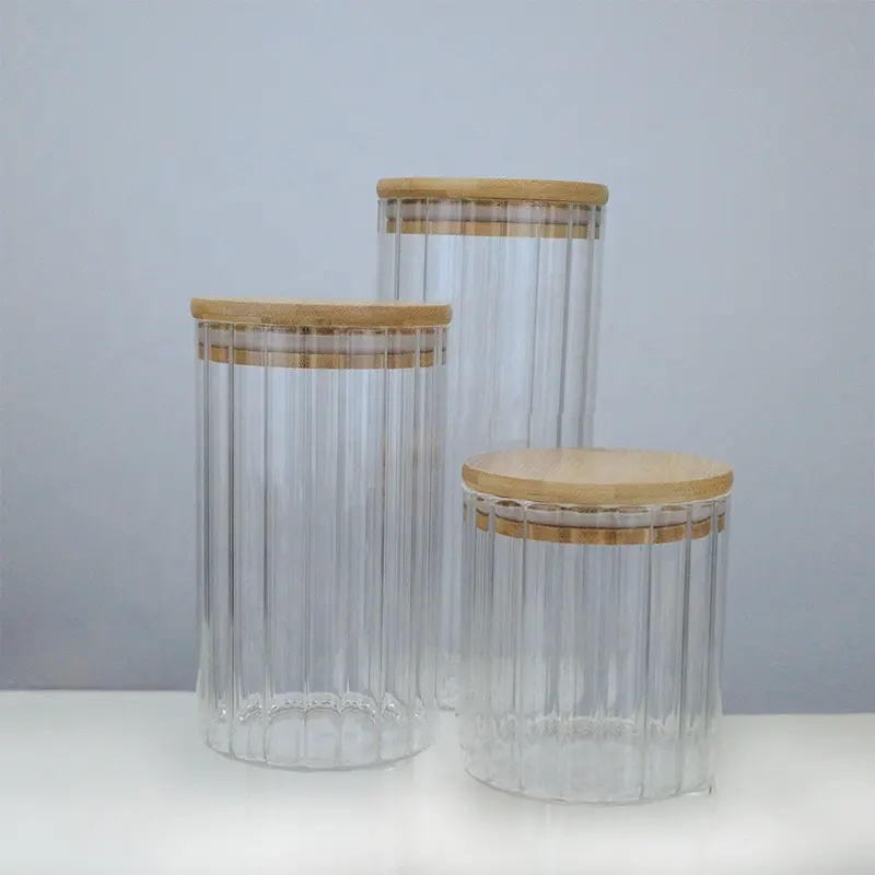 キッチンホウケイ酸ガラス食品貯蔵瓶ガラススパイスジャー竹蓋付き食品貯蔵容器