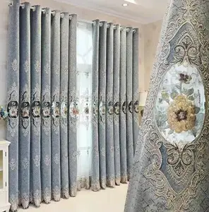 Curtain living room hollowed out gold embroidered CURTAIN FABRIC chenille window screen, finished curtain with hole processed