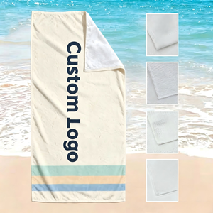 Serviette de plage en velours 100 % coton à forte absorption d'eau, avec logo personnalisé imprimé, idéale pour les stations balnéaires et les excursions de surf - Product Image 1