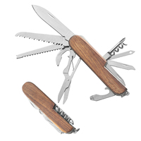 11-in-1 Multifunktionswerkzeug, faltbares Taschenmesser mit Holzgriff, Outdoor-EDC-Werkzeug mit Messer, Schraubendreher, Säge, Öffner, Schere, Fensterbrecher