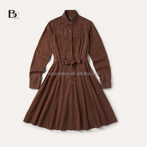 Abito Camicia Lungo al Ginocchio da Donna in Stile Country Western Boho Floreale Intrecciato, Personalizzato di Alta Gamma OEM/ODM, Vendita all'Ingrosso - Product Image 1