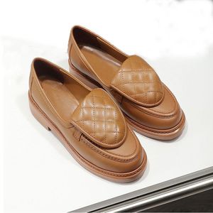 Quilted Genuine Leather Loafers for Women Toe Slip-On Flat <b>Shoes</b> <b>Soft</b> Insole Geometric Pattern Lightweight Classic Casual - Product Image 5