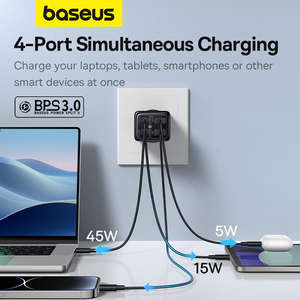 อะแดปเตอร์สำหรับเดินทาง <span class=keywords><strong>BASEUS</strong></span> 2C + 2U <span class=keywords><strong>65W</strong></span> EU GaN6 Pro ที่ชาร์จอย่างรวดเร็วพร้อมสาย MINI Type-C เป็น Type-C 100W - Product Image 5