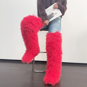 Womens Over the Knee Faux Mongolian Thigh Highs Faux Fur Boots Fluffy Mardi Gras <strong>Mambo</strong> Fur Boots - Product Image 3