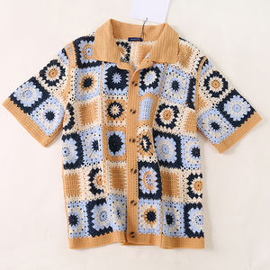 <span class=keywords><strong>Polo</strong></span> a Maniche Corte Estiva con Logo Personalizzato OEM, Cardigan Casual in Maglia <span class=keywords><strong>Jacquard</strong></span> all'Uncinetto - Product Image 2