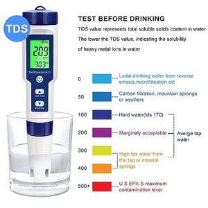 เครื่องตรวจวัดคุณภาพน้ำดิจิตอลอัจฉริยะ 5-in-1 รุ่น ABS 9909 สำหรับวัดค่า EC TDS PH อุณหภูมิ และความเค็ม - Product Image 5