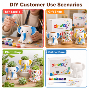 Cadeau pour la fête des mères, kit de pot de fleurs en céramique à faire soi-même, kit de peinture artisanale mère-enfant, pot de fleurs fait main pour la maison, décoration de bureau, décoration de jardin - Product Image 2