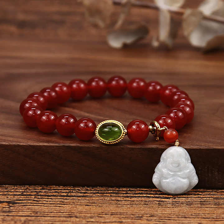 Retro Tibet Original Red Agate Beads Bracelet Buddhist Natural Agate Buddha  Pendant Bracelet for Women Men