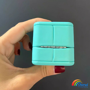 Blue PU Leather <b>Ring</b> <b>Box</b> with Button Clasp, Luxury Jewelry Gift <b>Box</b> for <b>Rings</b> & Earrings - Product Image 5