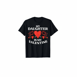 T-shirt familial assorti « Ma fille est ma Saint-Valentin », noir, col rond, manches courtes, imprimé, 100 % coton, pour femme adulte - Product Image 1