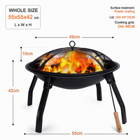 Barbecue à bois, foyer extérieur en métal avec écran anti-étincelles et pioche pour camping, plage, jardin