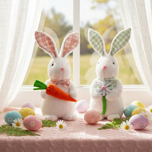 دمية أرنب عيد الفصح لطيفة ذات أذنين مربعتين، تمثال أرنب واقف لتزيين طاولة عيد الفصح وكهدية - Product Image 3