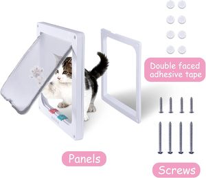 Bavette de porte pour chat verrouillable à 4 voies Taille M/L/XL Porte en plastique résistante aux intempéries pour animaux de compagnie pour chats Doggie Kitty Kittens Nouvel An Intérieur Extérieur - Product Image 5