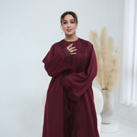 Ensemble Abaya ouverte en dentelle Nida de qualité supérieure, nouvelle série Loriya, avec robe intérieure assortie, tenue modeste de luxe pour femmes musulmanes, vêtements islamiques