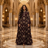 Abaya brodée à col rond, manches cape, ornée de cristaux, robe longue fluide, jalabiya à sequins, kaftan, robe de mariée pour femmes