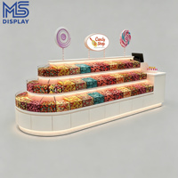 Vitrine de présentation de bonbons en vrac incurvée sur mesure, kiosque de confiserie en bois avec éclairage LED, comptoir de caisse pour magasin de sucreries