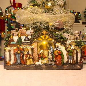 Handgeschilderde Hars Kerststal Set Voor Kerst Led Light Schilderijen Van Jezus Christus Religieus Kerstdecor - Product Image 1