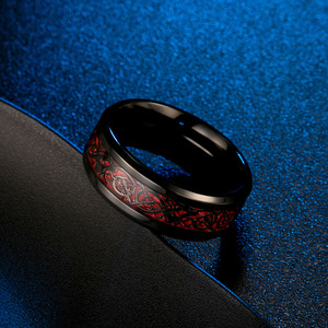 Men's <b>Titanium</b> Steel <b>Ring</b> Carbon Fiber Inlay Red Pattern Daily Wear Jewelry - Product Image 4