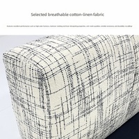 Lit double capitonné de grande taille pour chambre principale, en tissu coton-lin coloré et bois massif, style moderne minimaliste et luxe abordable