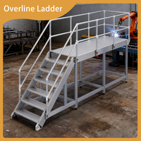 Escalera Industrial de Aluminio de Alta Resistencia, Plataforma de Trabajo Portátil para Mantenimiento con Barandillas de Seguridad para Plantas