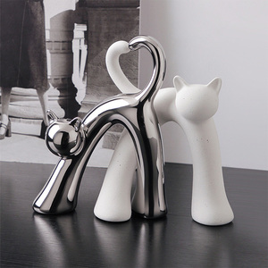 Lusso moderno stile semplice <span class=keywords><strong>bianco</strong></span> nero <span class=keywords><strong>argento</strong></span> forma di gatto ceramica ornamento decorazione per la casa per il soggiorno - Product Image 4