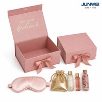 Boîte cadeau de luxe personnalisée en matériaux recyclés avec fermeture magnétique, pliable, rectangulaire, doublure en satin, estampage à chaud rose, poignée en ruban