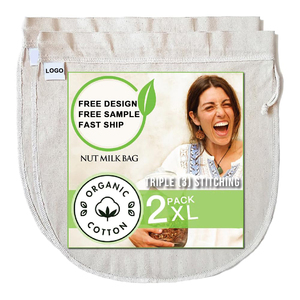 Sac filtrant en <span class=keywords><strong>tissu</strong></span> pour lait végétal avec logo personnalisé, <span class=keywords><strong>passoire</strong></span> de cuisine réutilisable en coton biologique à mailles fines, pour la germination et le jus - Product Image 1
