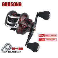 Moulinet de pêche Guosong Light Baitcasting 18 + 1BBs Système de freinage magnétique 10KG Drag Water High Speed Coil Pesca