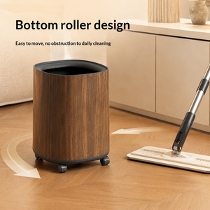 Poubelle cylindrique à ouverture supérieure en PP imitation <span class=keywords><strong>bois</strong></span>, grande taille, haute capacité, double couche, mobile, pour usage domestique, salon, chambre - Product Image 2
