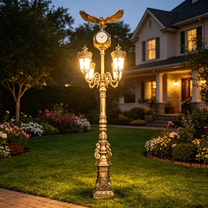 Lámpara de Jardín LED de Estilo Europeo Grande con Reloj, Eléctrica, IP65, Impermeable, de Hierro Fundido y Aluminio, para Decoración de Calles - Product Image 4