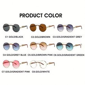 Gafas de Sol Redondas con Logotipo Personalizado, Estilo Vintage 2025, para Hombre y Mujer, con Doble Puente, Lentes Degradadas, Protección UV400, Montura Grande - Product Image 4
