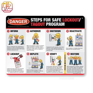 Affiche de sécurité amusante de 18 x 24 pouces sur le thème de la sécurité des systèmes de verrouillage/étiquetage - <span class=keywords><strong>Danger</strong></span> - Étapes du programme de verrouillage/étiquetage sécurisé - Product Image 1