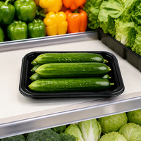 Barquette en plastique noir pour légumes, peu profonde, empilable, jetable, à compartiment unique, avec rebord, qualité alimentaire, OEM, en gros